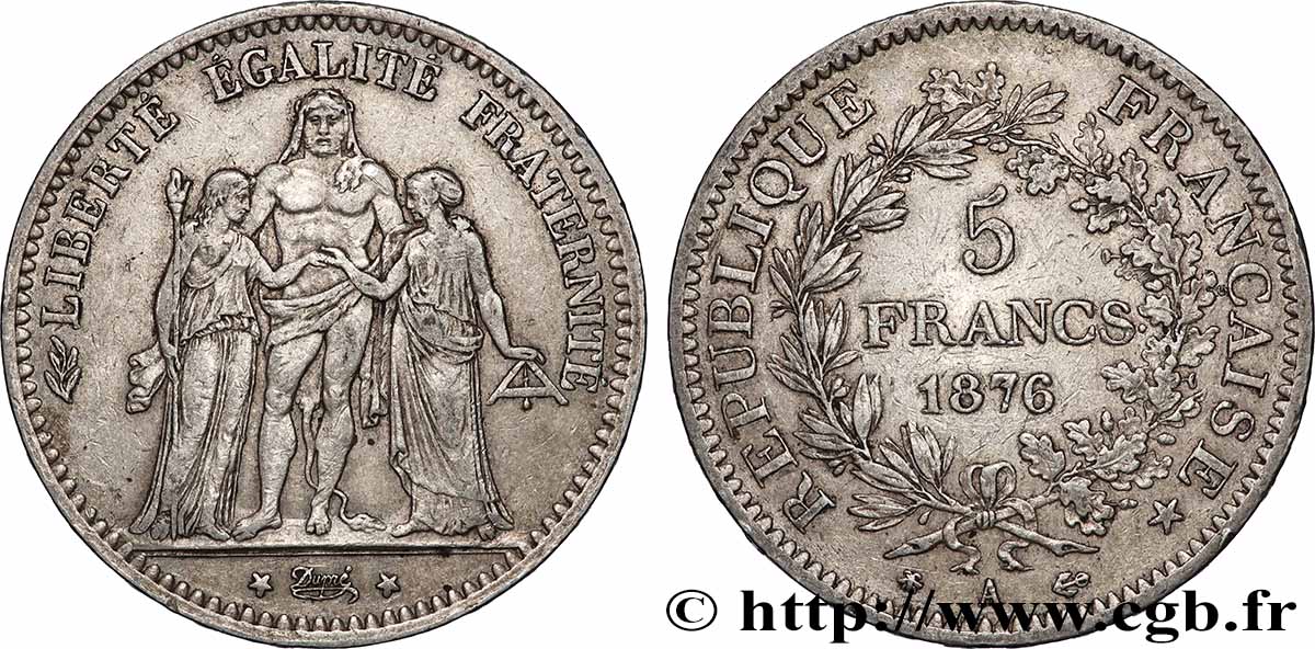 5 francs Hercule 1876 Paris F.334/17 VF 