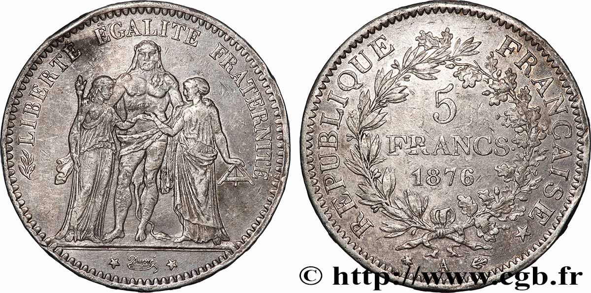 5 francs Hercule 1876 Paris F.334/17 TB+ 