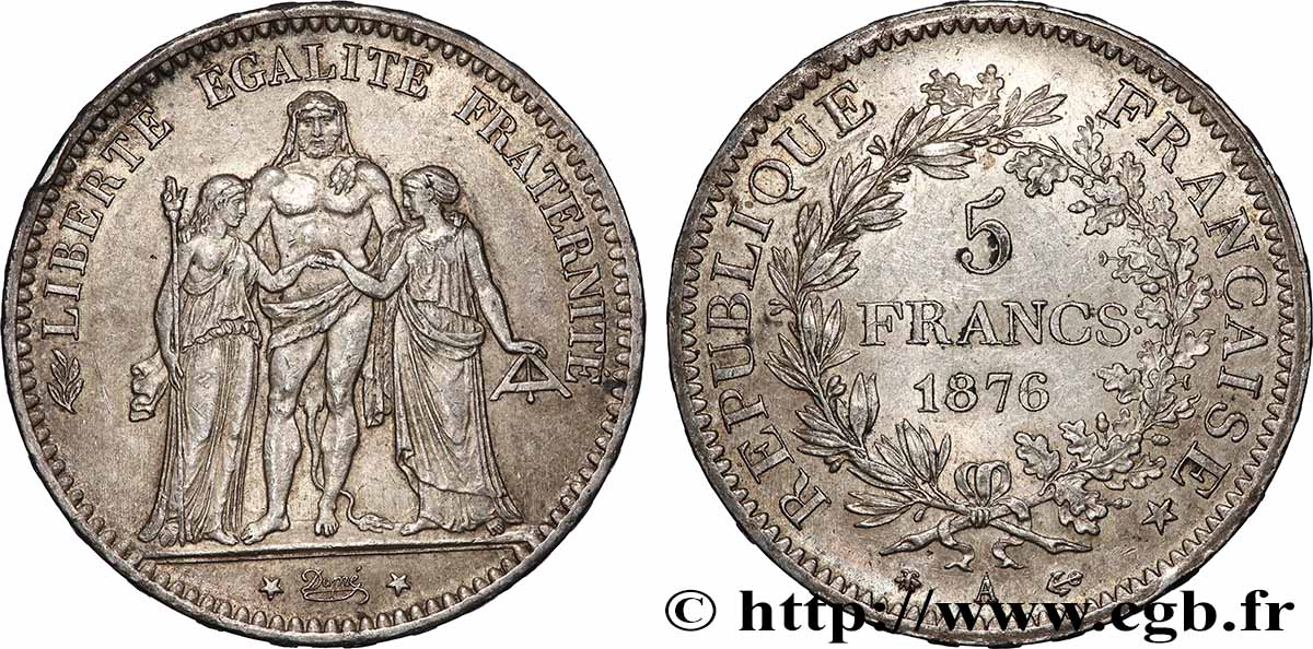 5 francs Hercule 1876 Paris F.334/17 TTB 