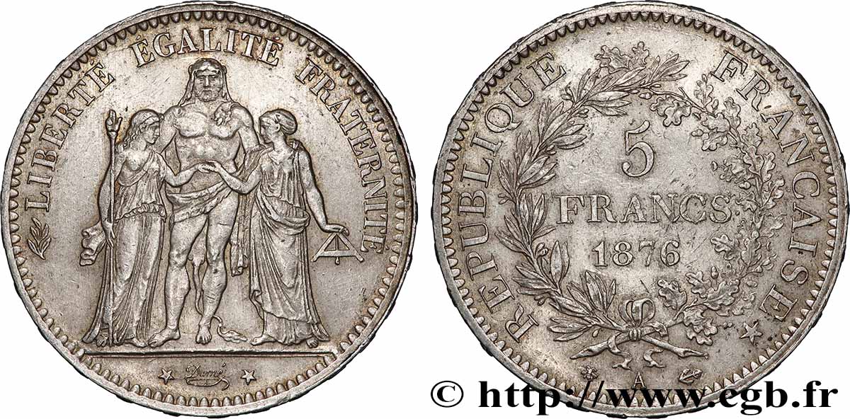 5 francs Hercule 1876 Paris F.334/17 MBC 