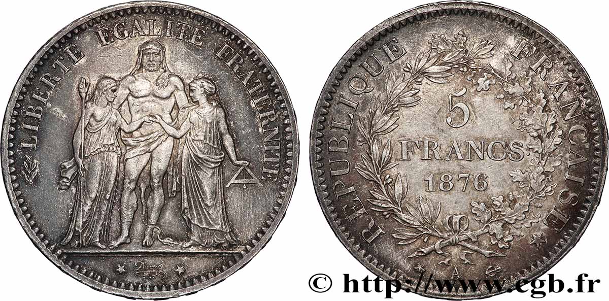5 francs Hercule 1876 Paris F.334/17 TTB 