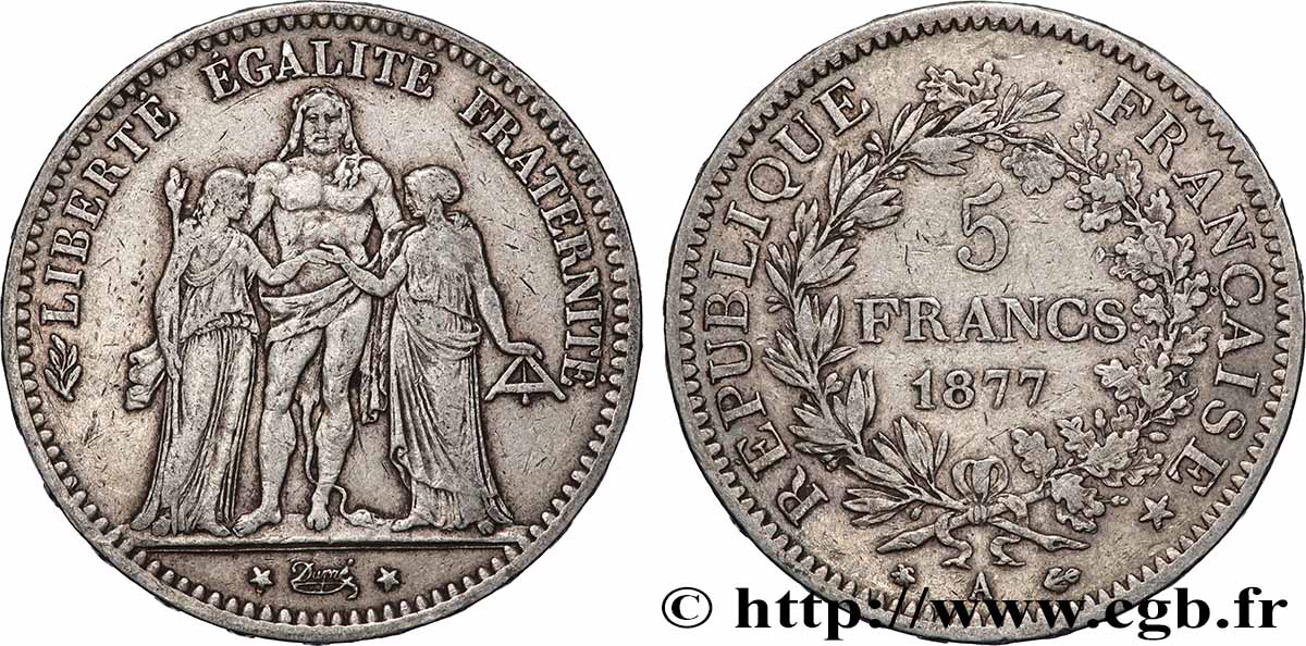 5 francs Hercule 1877 Paris F.334/19 TB 