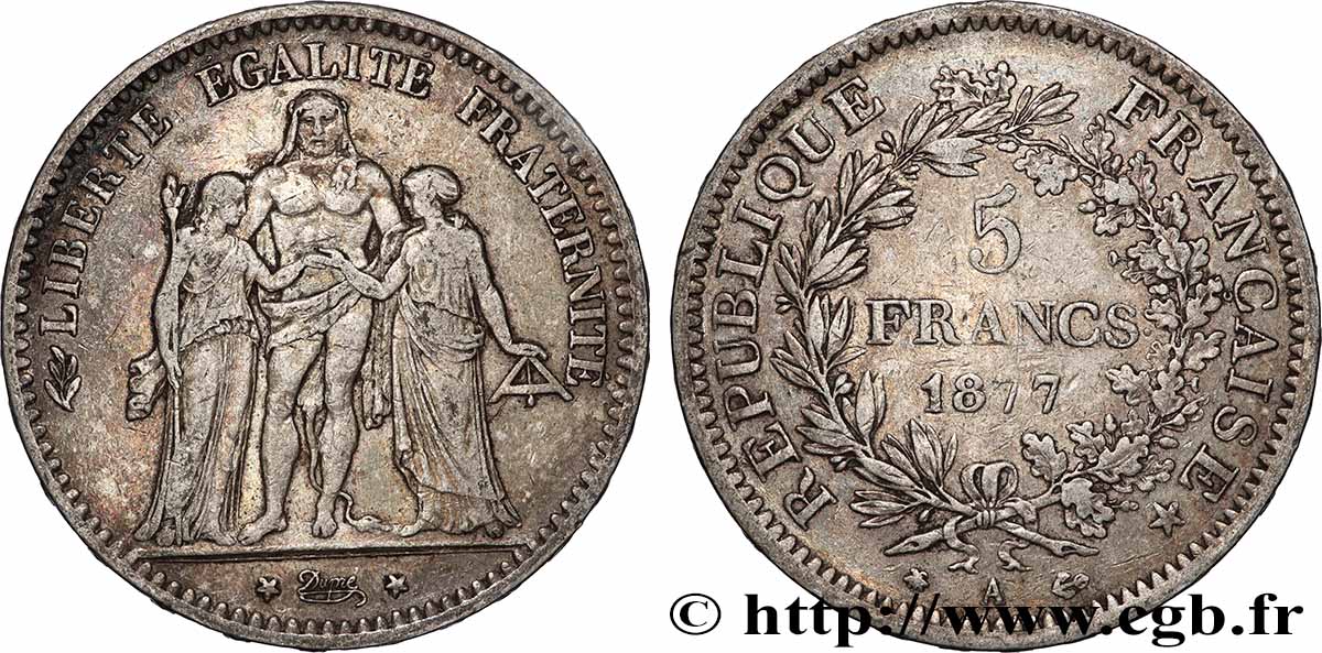 5 francs Hercule 1877 Paris F.334/19 TB 