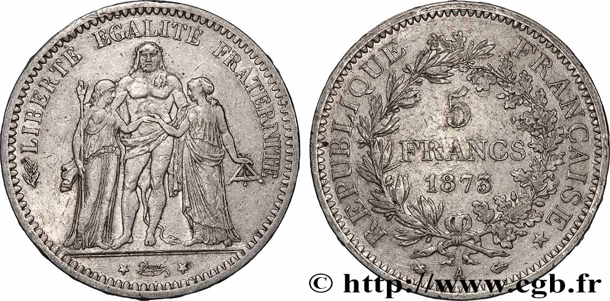 5 francs Hercule 1873 Paris F.334/9 TB 