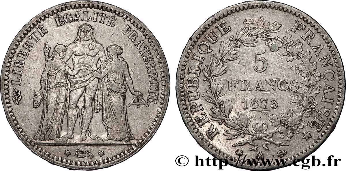 5 francs Hercule 1873 Paris F.334/9 TB 