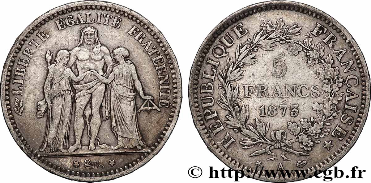 5 francs Hercule 1873 Paris F.334/9 TB 