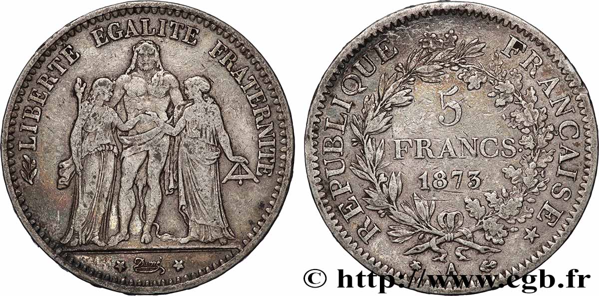 5 francs Hercule 1873 Paris F.334/9 TB 