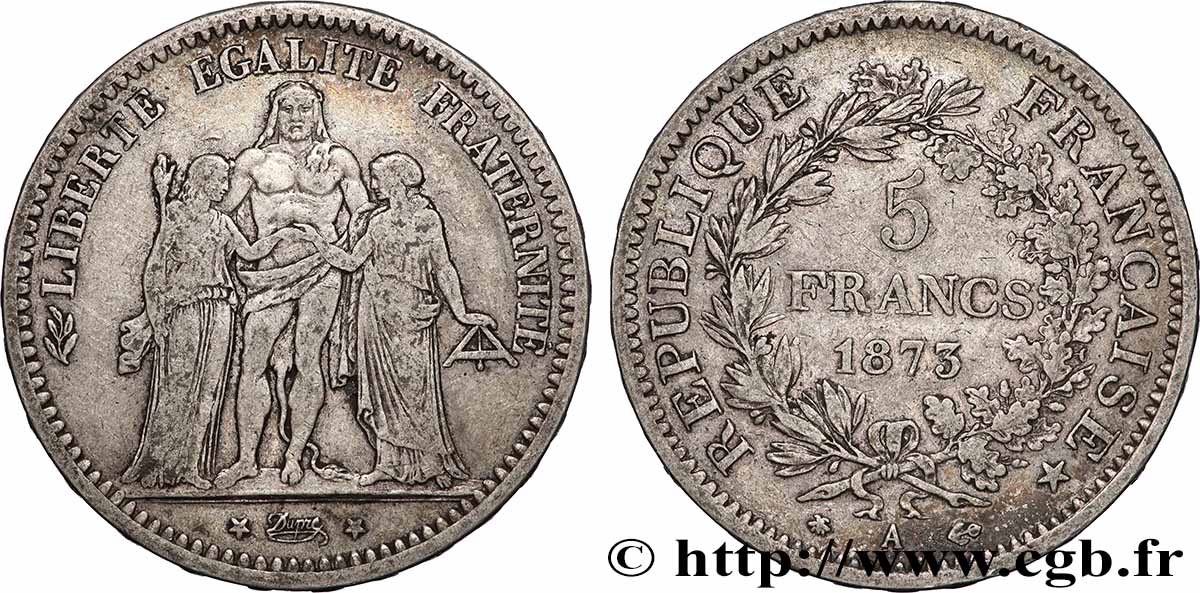 5 francs Hercule 1873 Paris F.334/9 TB 