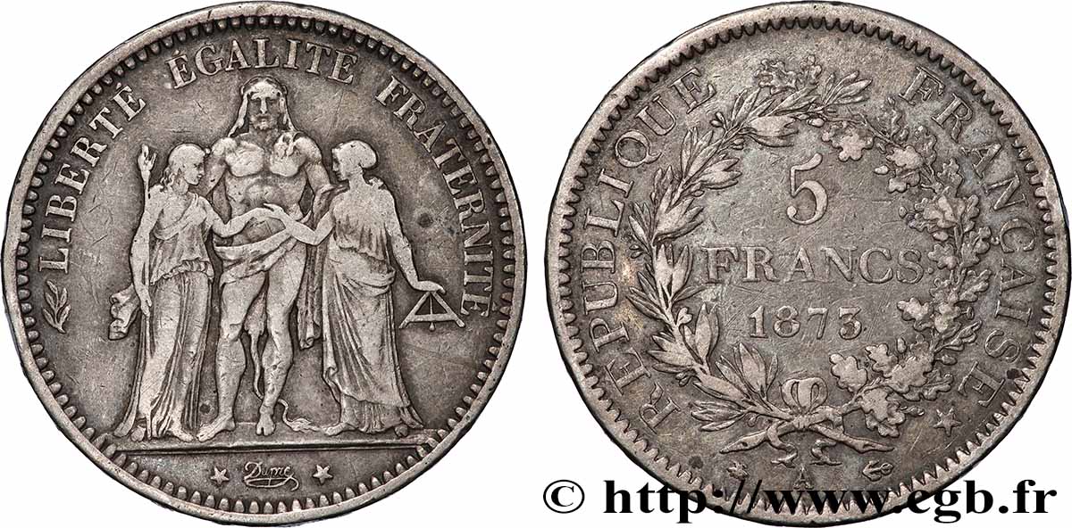 5 francs Hercule 1873 Paris F.334/9 TB 