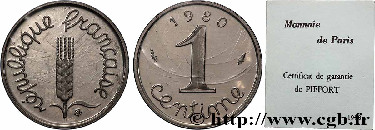 Piéfort argent de 1 centime Épi 1980 Pessac GEM.4 P2 ST 