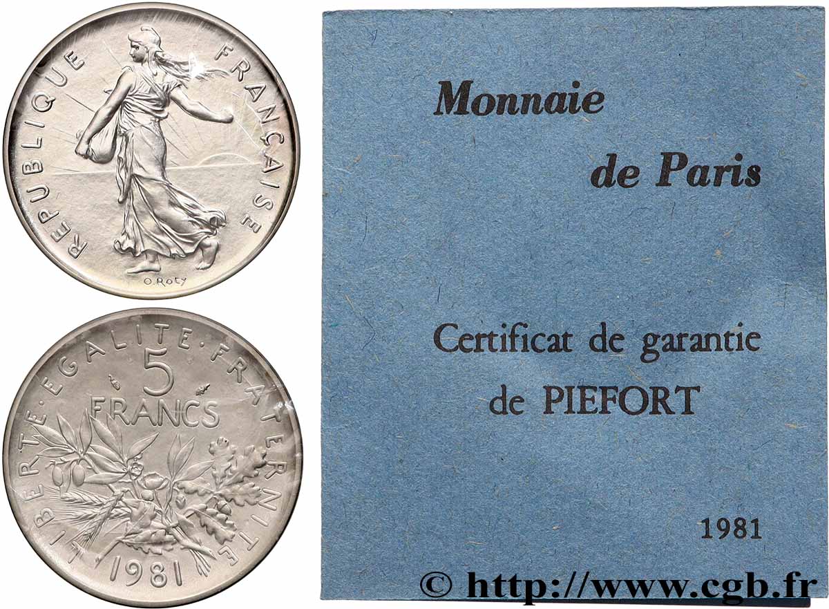 Piéfort Argent de 5 francs Semeuse 1981 Paris GEM.154 P2 SPL 