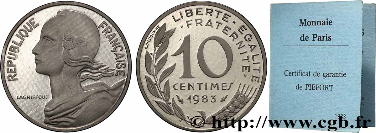 Piéfort Argent de 10 centimes Marianne 1983 Pessac GEM.46 P2 ST 