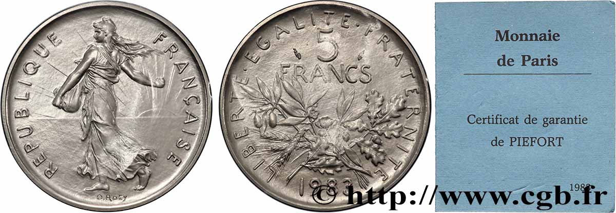Piéfort Argent de 5 francs Semeuse 1983 Pessac GEM.154 P2 ST 