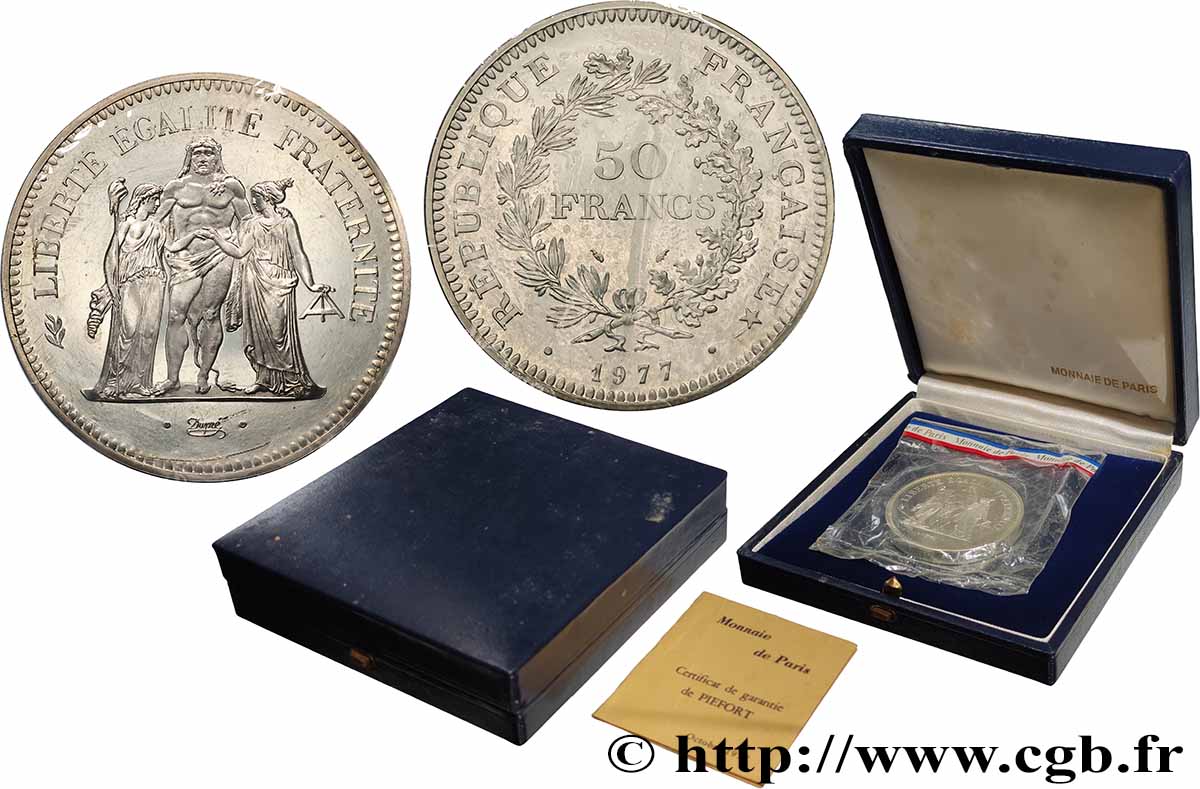 Piéfort Argent de 50 francs Hercule  1977 Pessac GEM.223 P1 FDC 