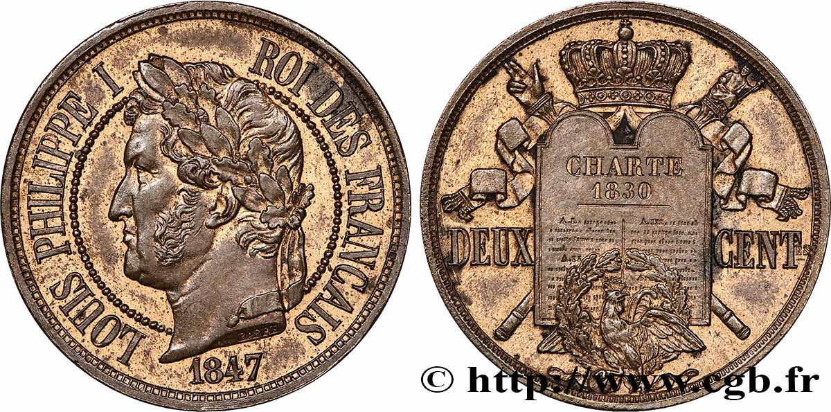 Essai de deux centimes à la Charte 1847 Paris VG.3004  AU 
