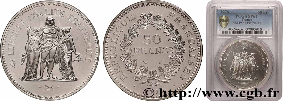 Piéfort Argent de 50 francs Hercule 1976  GEM.223 P1 VZ61 PCGS