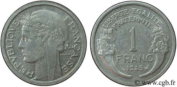 1 franc Morlon, légère 1945  F.221/6 SPL55 