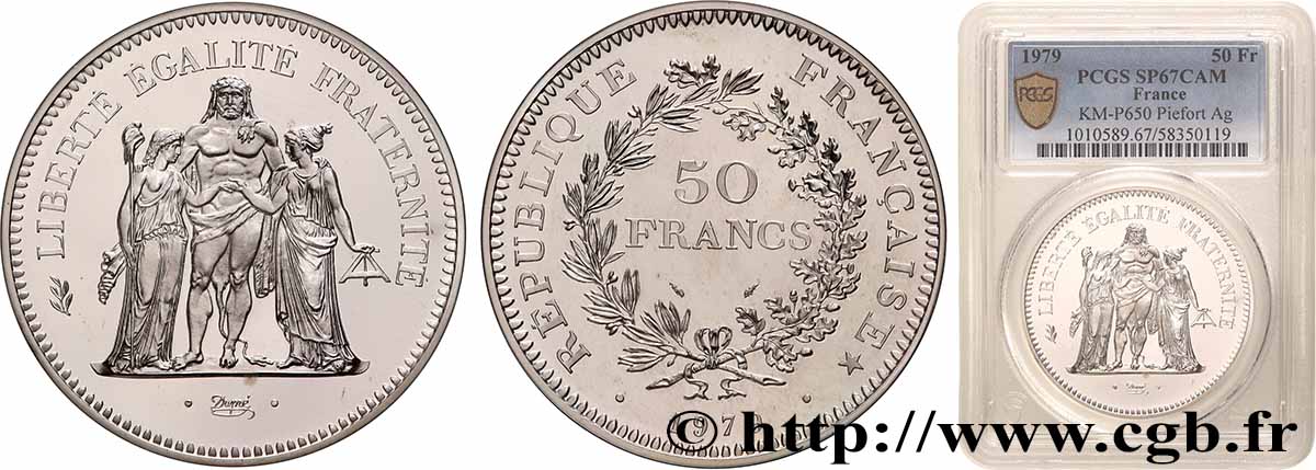 Piéfort Argent de 50 francs Hercule  1979 Pessac GEM.223 P1 FDC67 PCGS