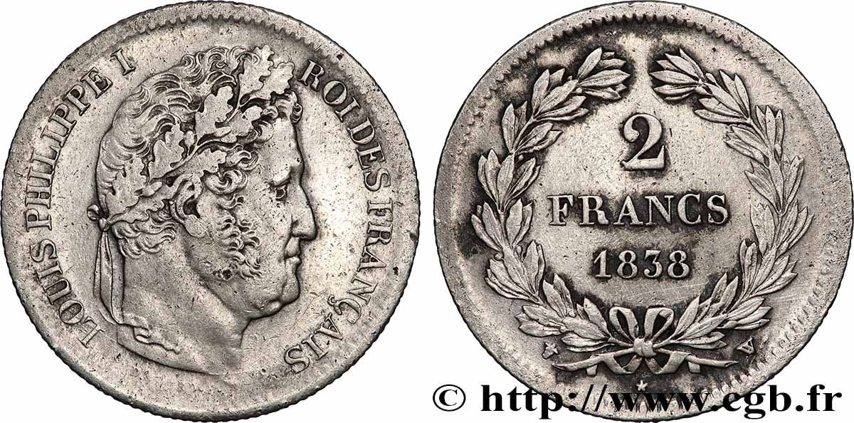 2 francs Louis-Philippe 1838 Lille F.260/69 VF 