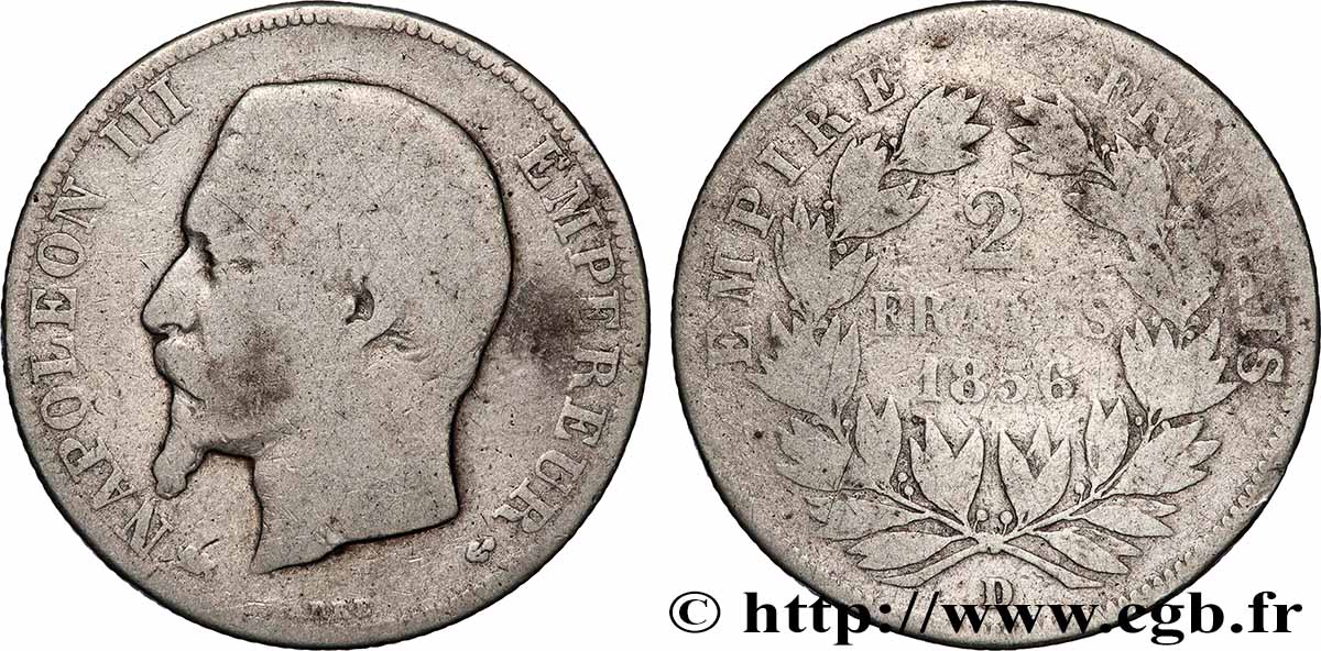 2 francs Napoléon III, tête nue 1856 Lyon F.262/8 VG 