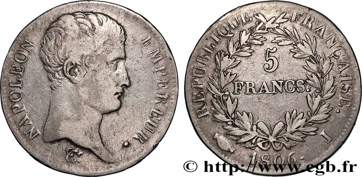 5 francs Napoléon Empereur, Calendrier grégorien 1806 Limoges F.304/5 VF 