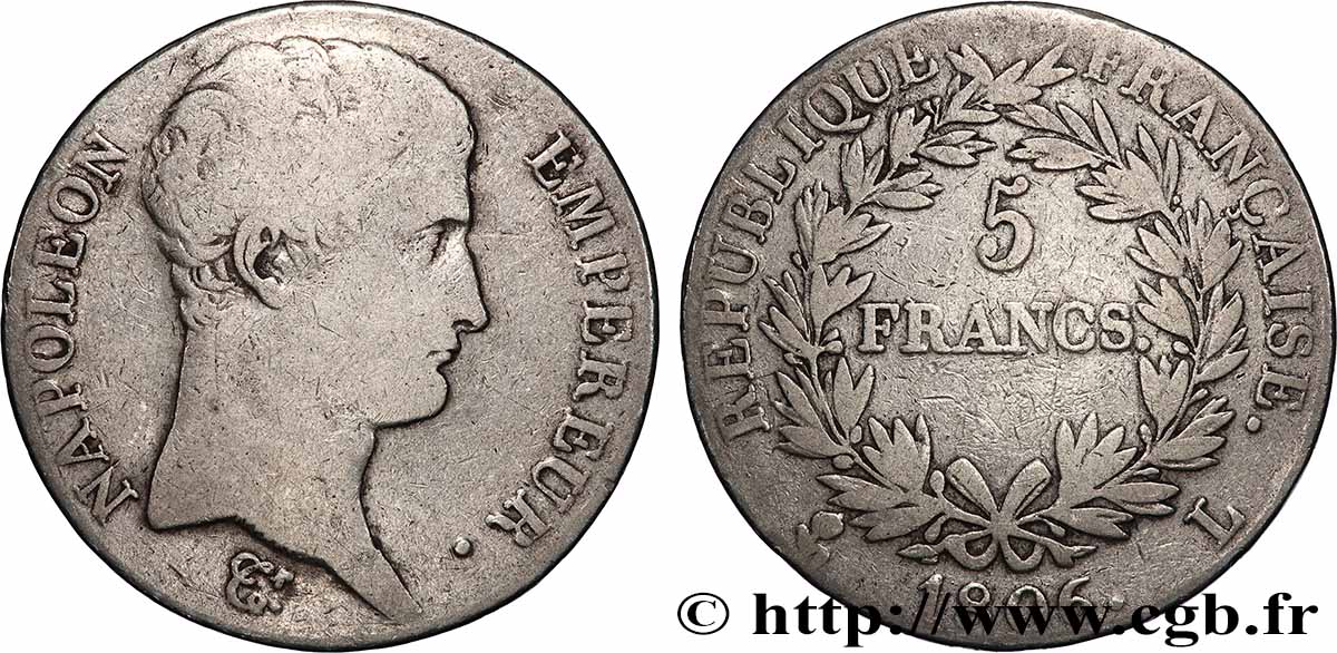 5 francs Napoléon Empereur, Calendrier grégorien 1806 Bayonne F.304/7 VF 
