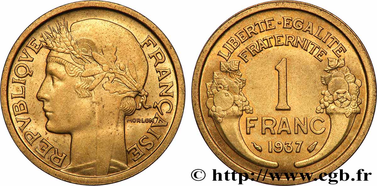 1 franc Morlon 1937 Paris F.219/8 MS65 