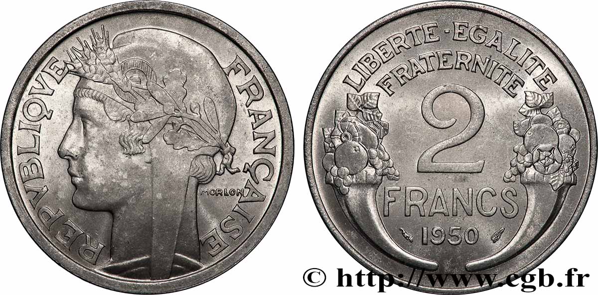 2 francs Morlon, aluminium 1950  F.269/16 MS64 