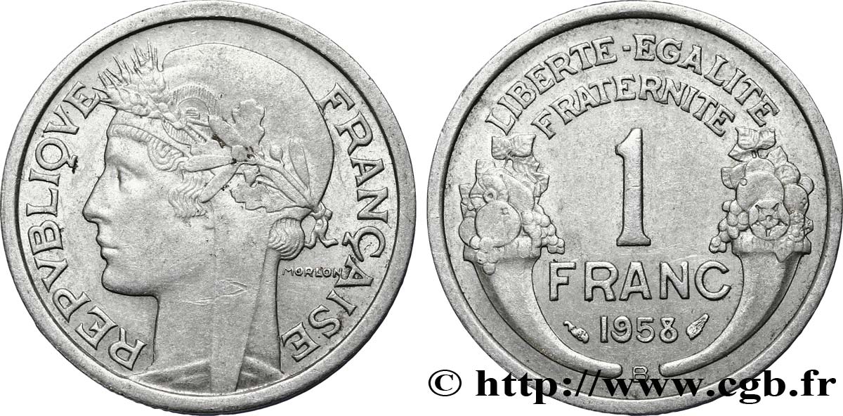 1 franc Morlon, légère 1958 Beaumont-Le-Roger F.221/22 AU55 