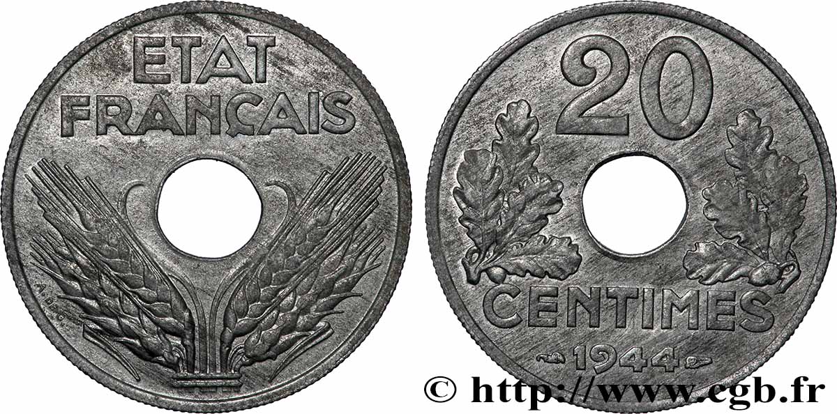 20 centimes État français, légère 1944  F.153A/2 VZ58 