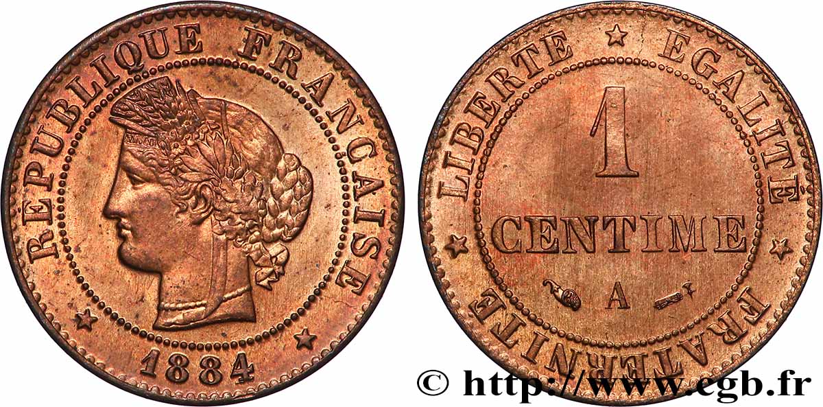 1 centime Cérès 1884 Paris F.104/11 MS65 