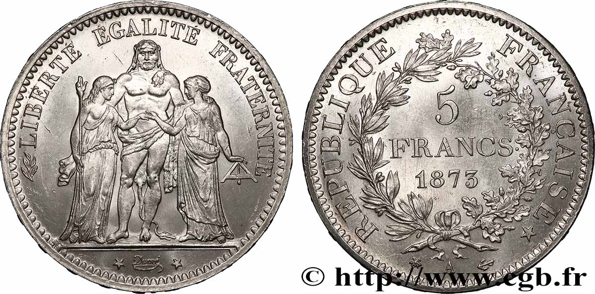 5 francs Hercule 1873 Paris F.334/9 MS63 