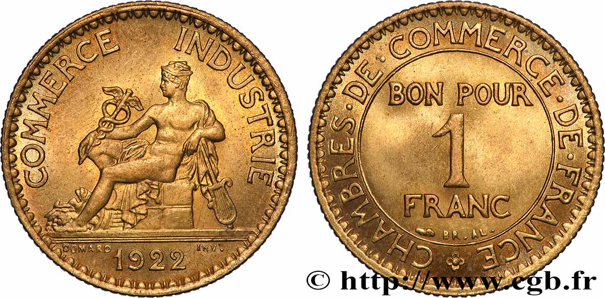 1 franc Chambres de Commerce 1922 Paris F.218/4 MS66 