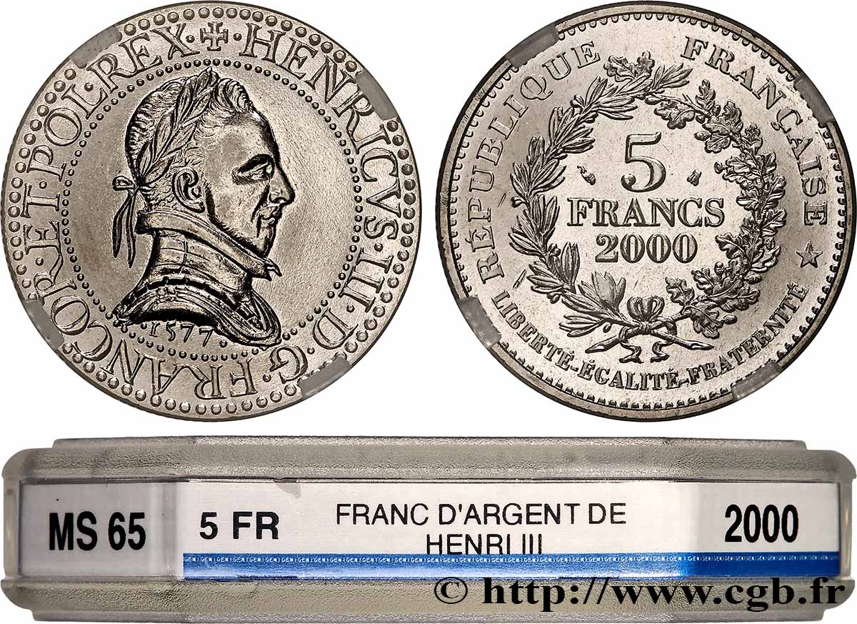 5 francs Franc d’argent de Henri III 2000 Paris F.351/1 MS65 GENI