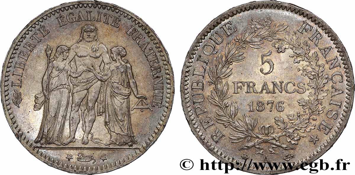 5 francs Hercule 1876 Paris F.334/17 AU58 