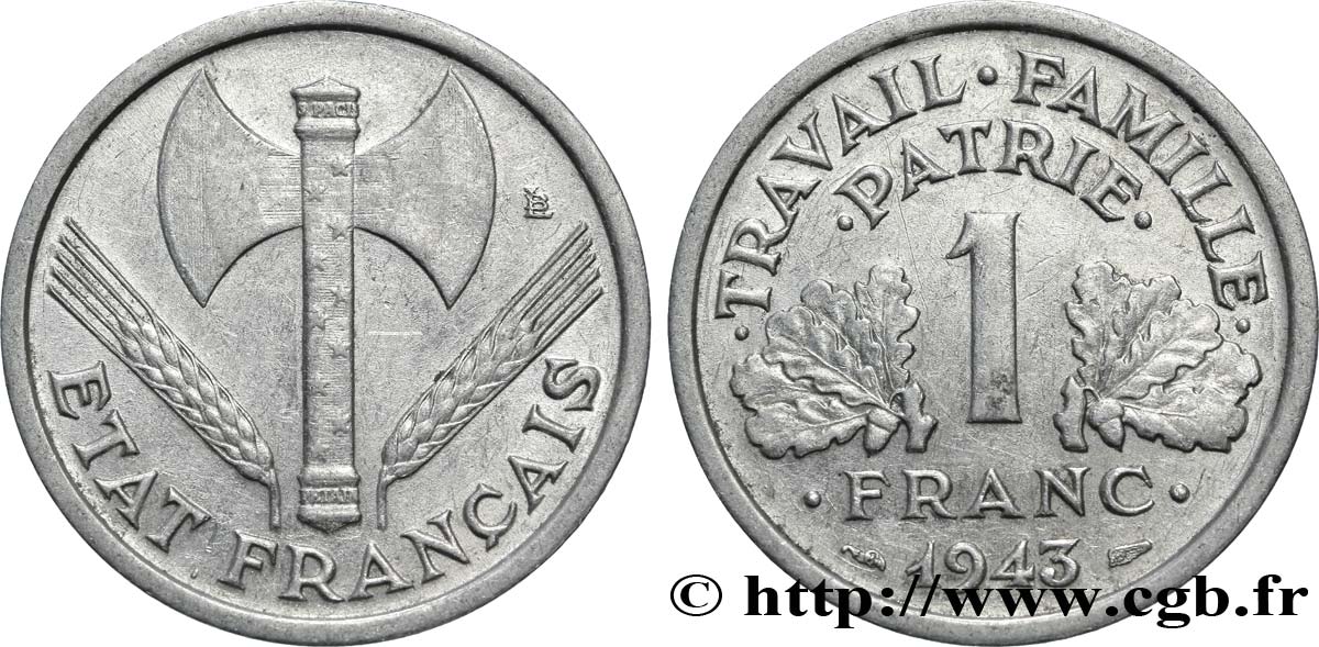 1 franc Francisque, légère 1943  F.223/3 SUP55 