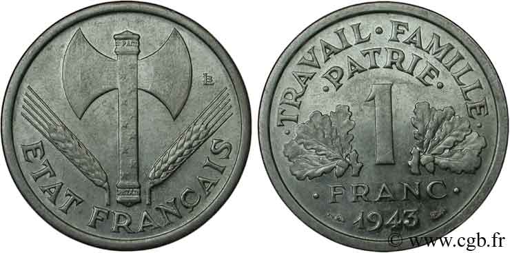 1 franc Francisque, légère 1943  F.223/3 TTB53 