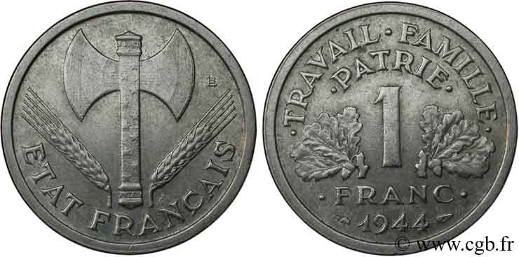 1 franc Francisque, légère 1944  F.223/5 MBC53 