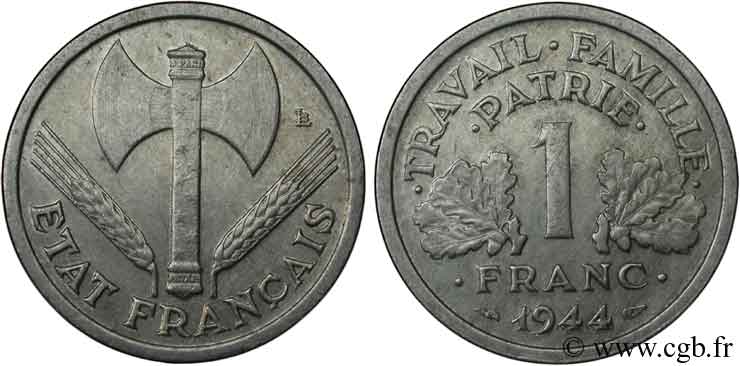 1 franc Francisque, légère 1944  F.223/5 MBC50 