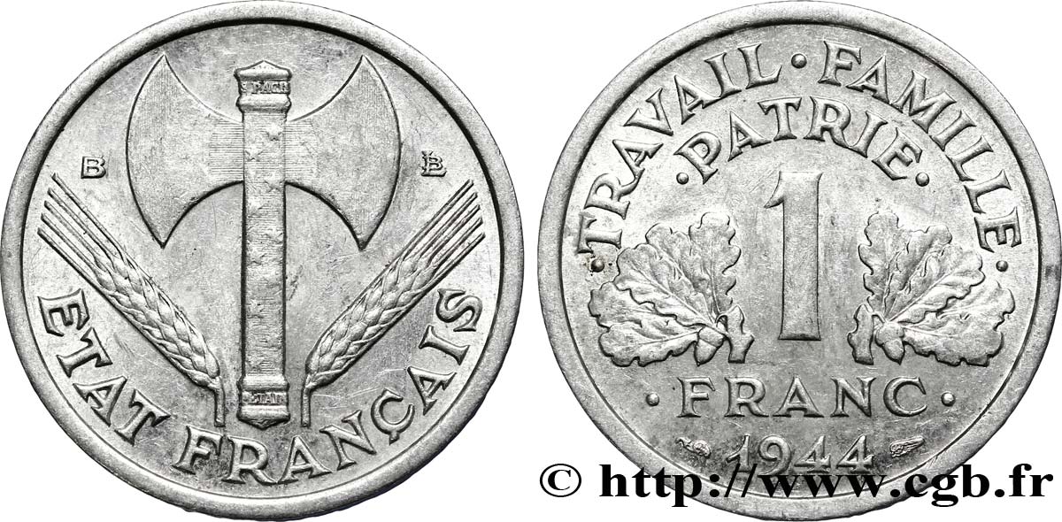 1 franc Francisque, légère 1944 Beaumont-Le-Roger F.223/6 TTB50 