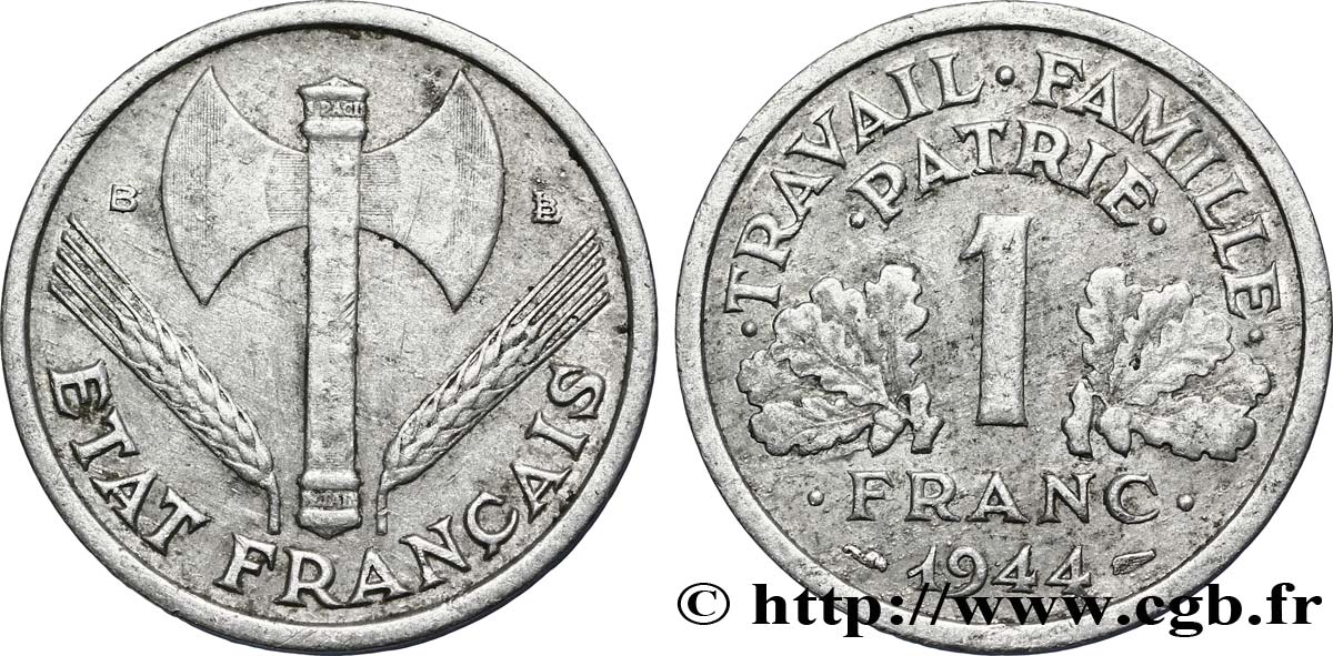 1 franc Francisque, légère 1944 Beaumont-Le-Roger F.223/6 MB20 