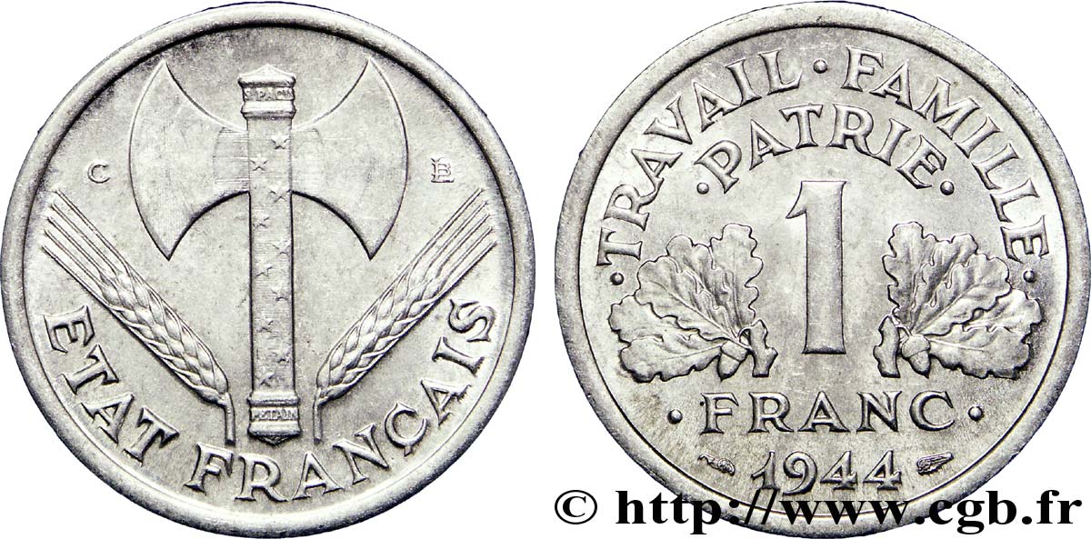 1 franc Francisque, légère 1944 Castelsarrasin F.223/7 SUP55 