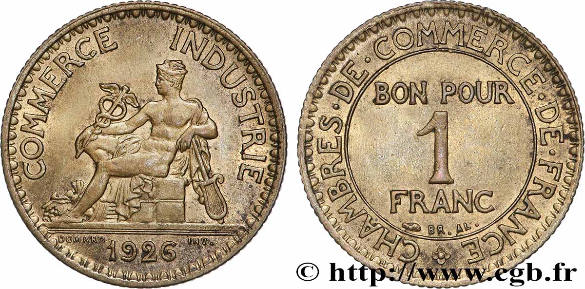 1 franc Chambres de Commerce 1926 Paris F.218/8 MS62 