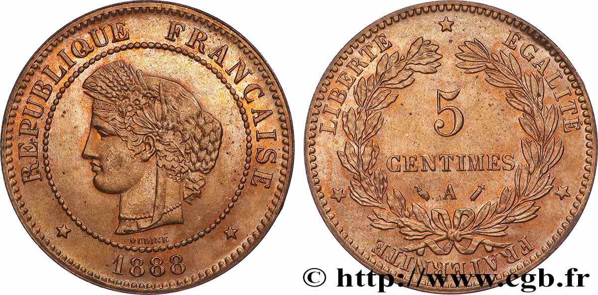 5 centimes Cérès 1888 Paris F.118/30 MS63 