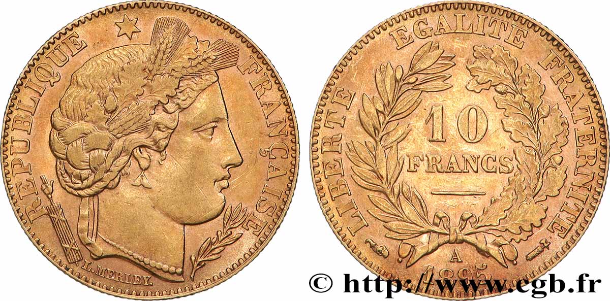10 francs or Cérès, IIIe République 1895 Paris F.508/3 AU 