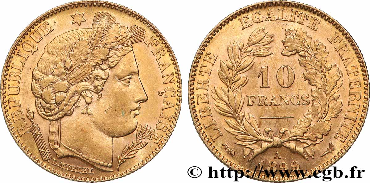 10 francs or Cérès, Troisième République 1899 Paris F.508/5 AU 
