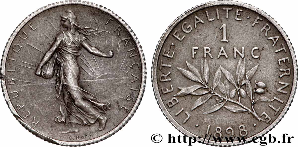 1 franc Semeuse, flan mat, vieil argent 1898 Paris F.217/2 AU 