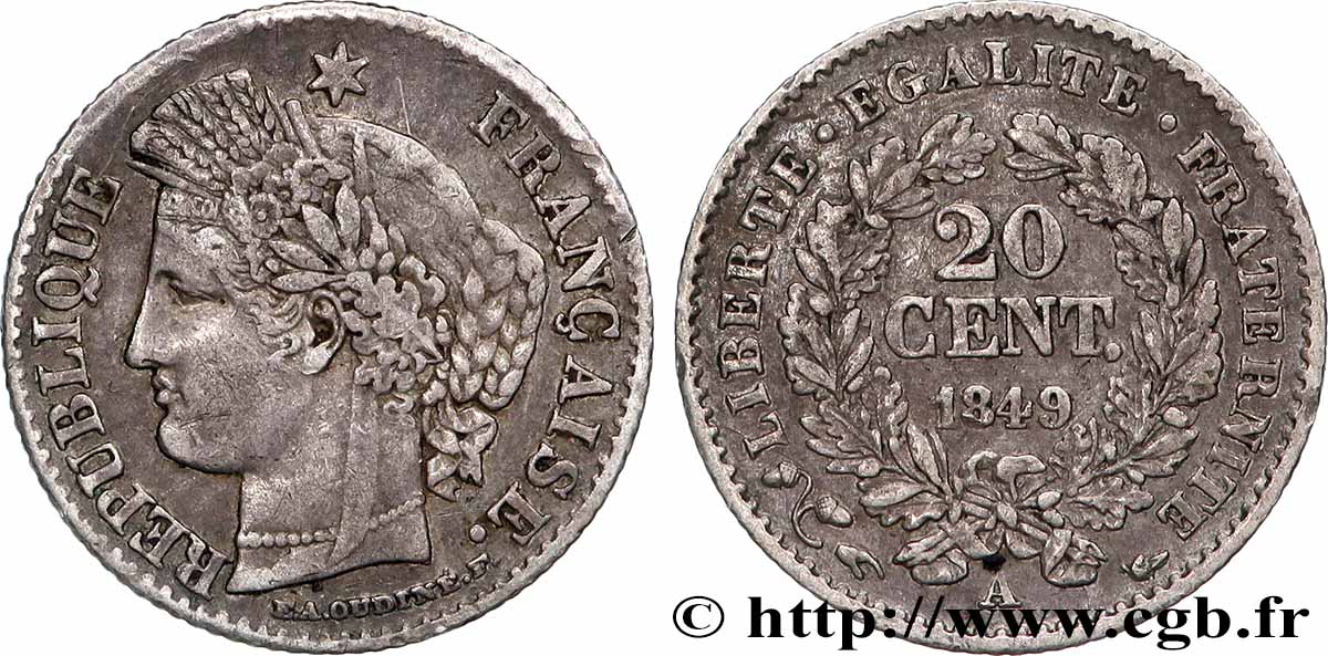 20 centimes Cérès, IIe République 1849 Paris F.146/1 VF 