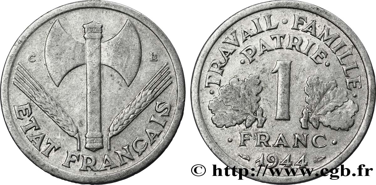 1 franc Francisque, légère 1944 Castelsarrasin F.223/7 B12 