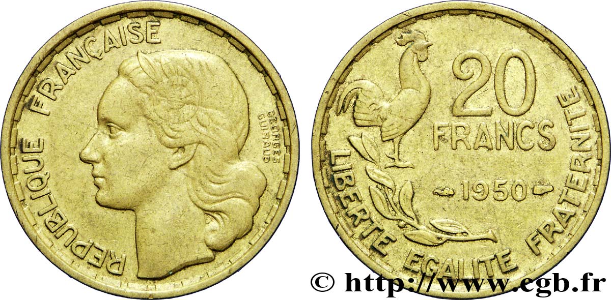 20 francs Georges Guiraud, 3 faucilles 1950  F.401/1 MBC40 
